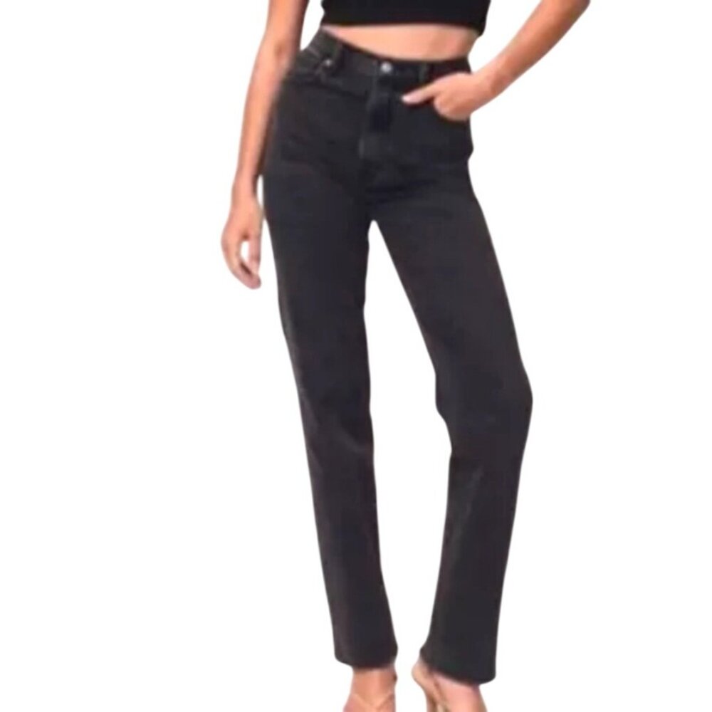 Abercrombie & Fitch 90s Straight Ultra High Rise Jeans Black Curve Love 32R / 14
